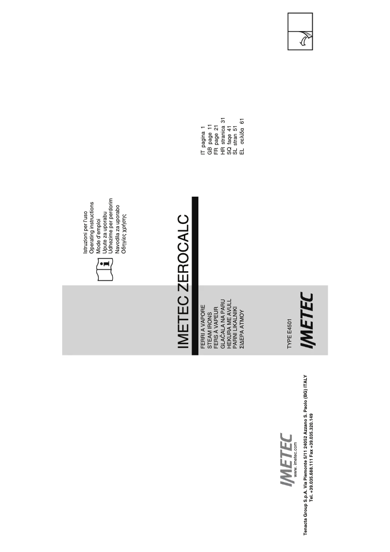 Page 1 of the manual User Manual Imetec ZeroCalc Eco