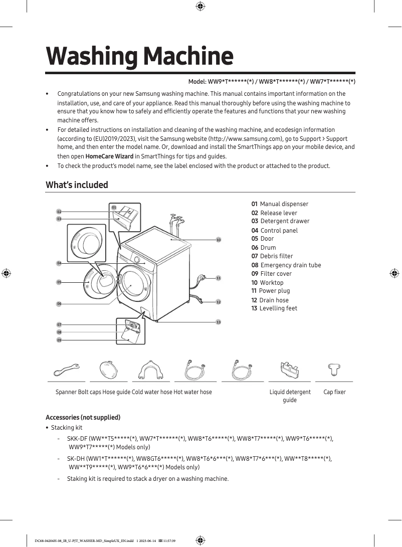Page 1 of the manual Quick Start Guide Samsung WW70T552DAE