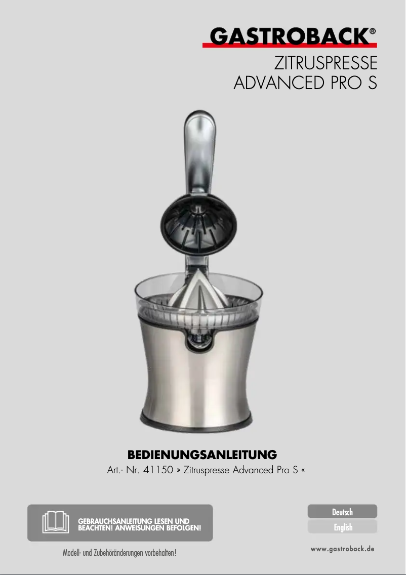 First page image of the manual for Advanced Pro S 41150