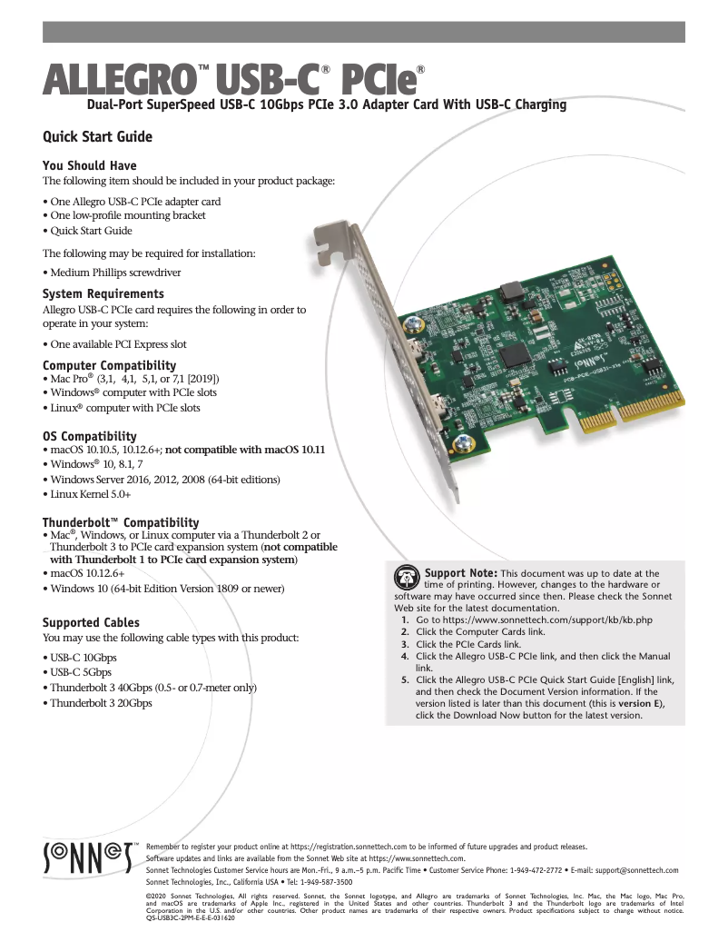 Page 1 of the manual User Manual Sonnet Allegro USB-C PCIe