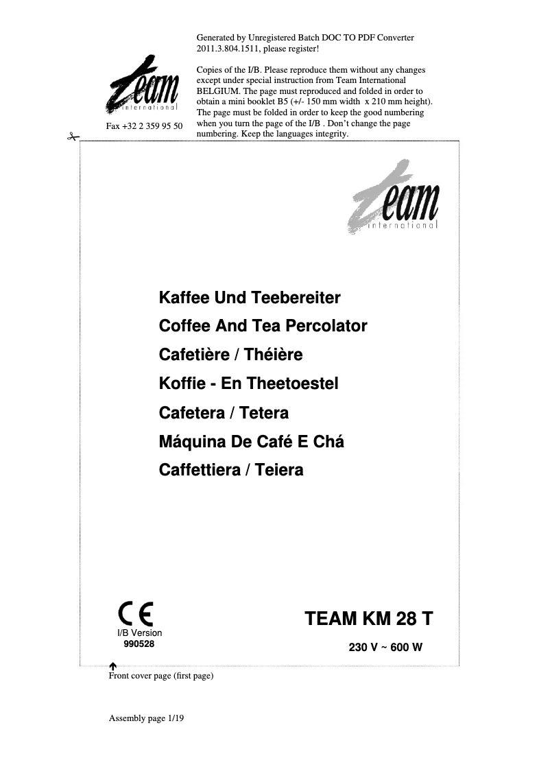 Page 1 of the manual User Manual Team KM 28 T