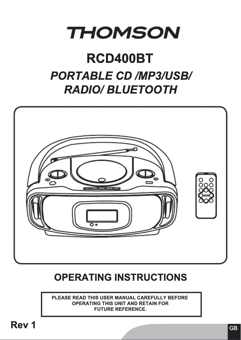 First page image of the manual for RCD400BT