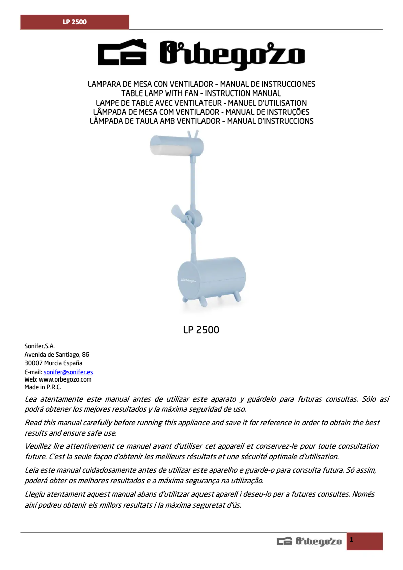 First page image of the manual for LP 2500