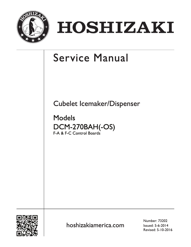 Page 1 of the manual User Manual Hoshizaki DCM-270BAH