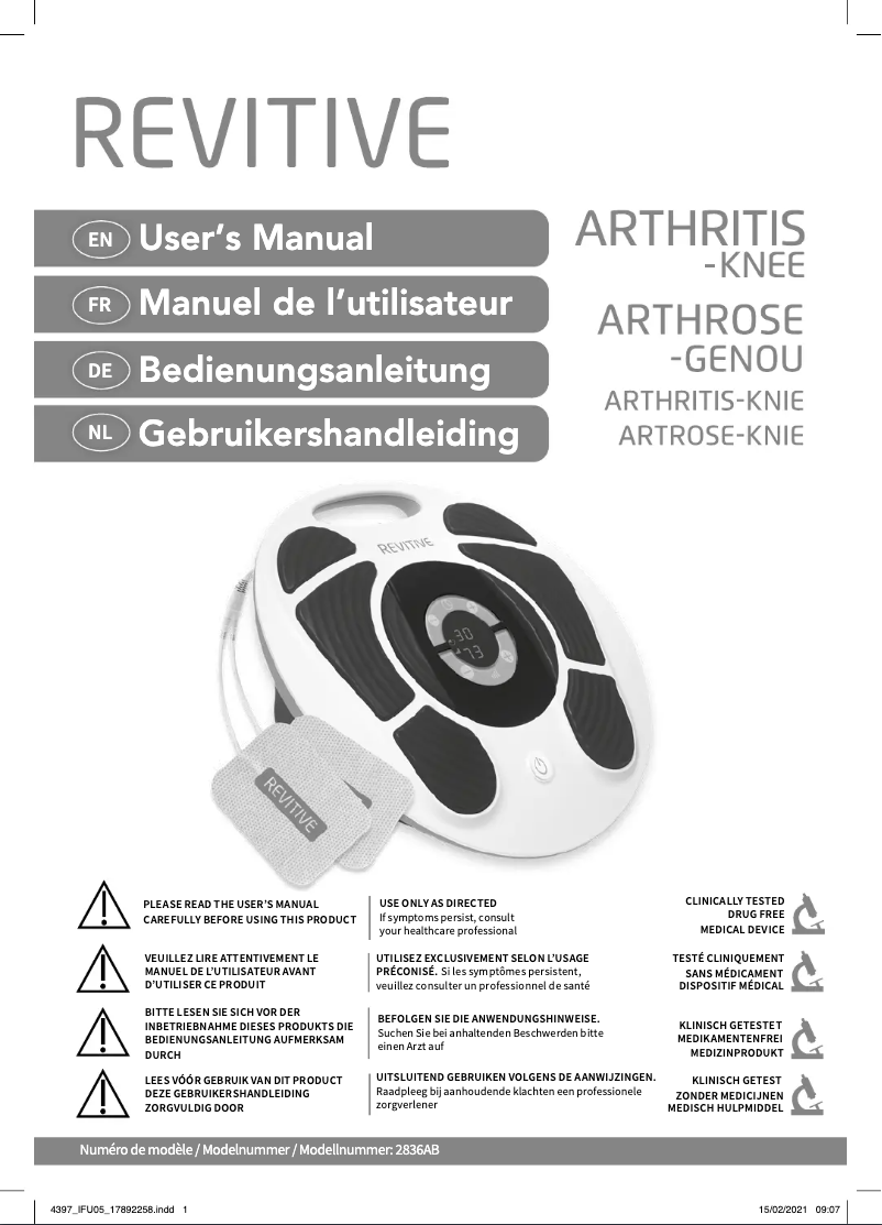 Page 1 of the manual User Manual Revitive Arthritis Knee 2836AB