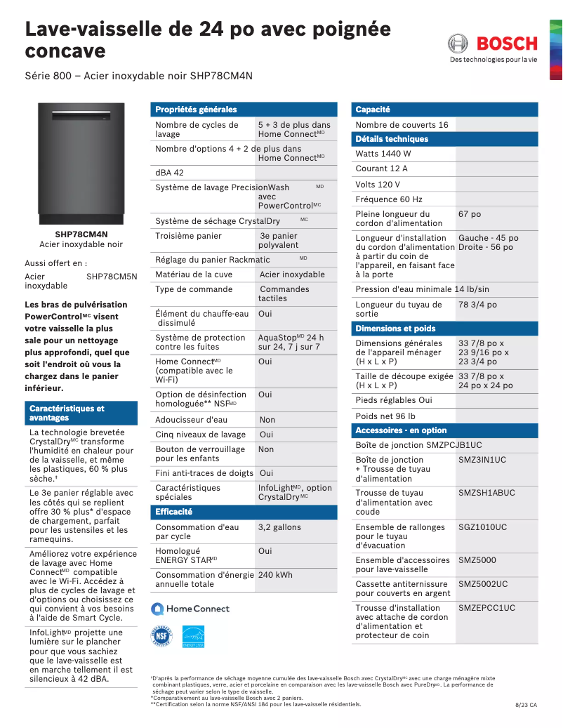 Page 1 of the manual Technical Sheet Bosch SHP78CM4N