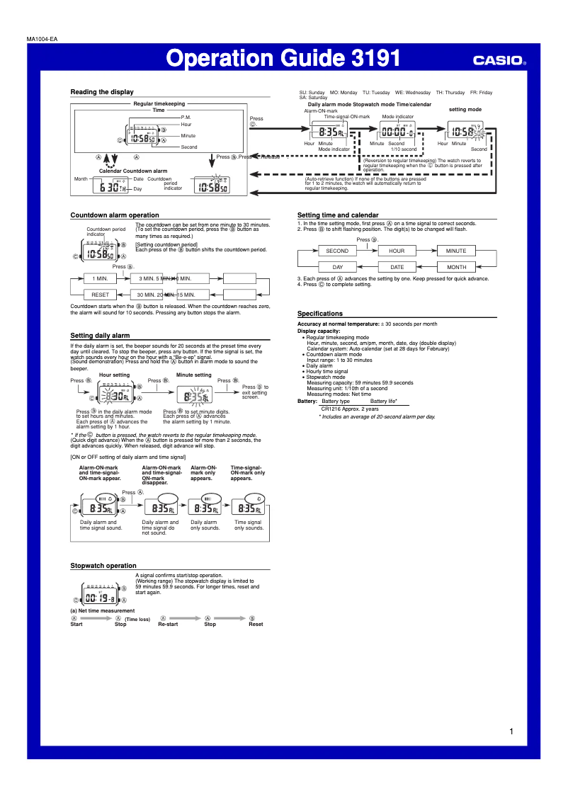 Page 1 of the manual User Manual Casio Collection LA670WEMY-9EF