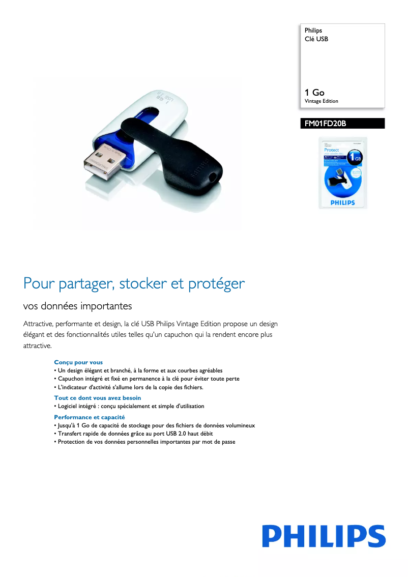 Page 1 of the manual Technical Sheet Philips FM01FD20B