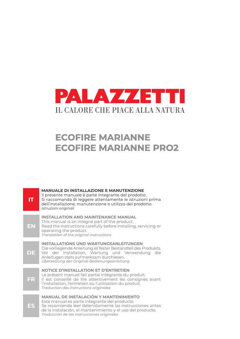 Page 1 of the manual User Manual Palazzetti Ecofire Marianne 9 air