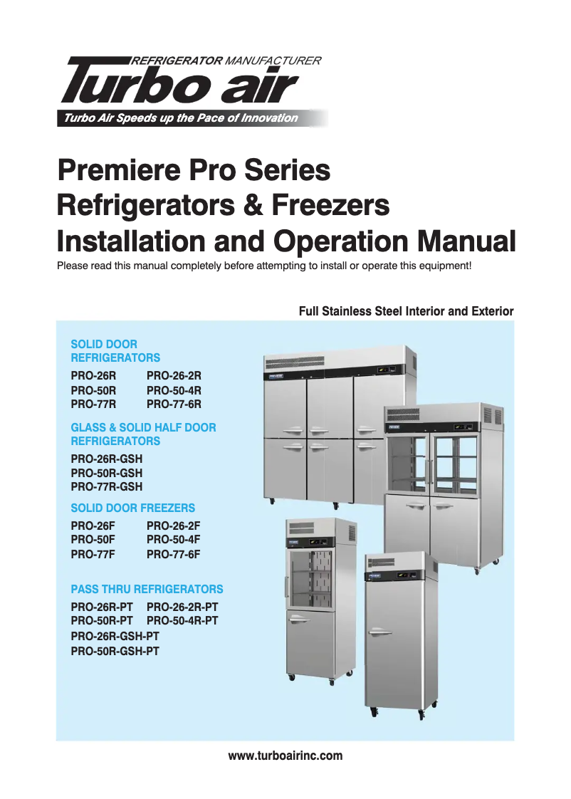 Page 1 of the manual User Manual Turbo air PRO-77-6F-N