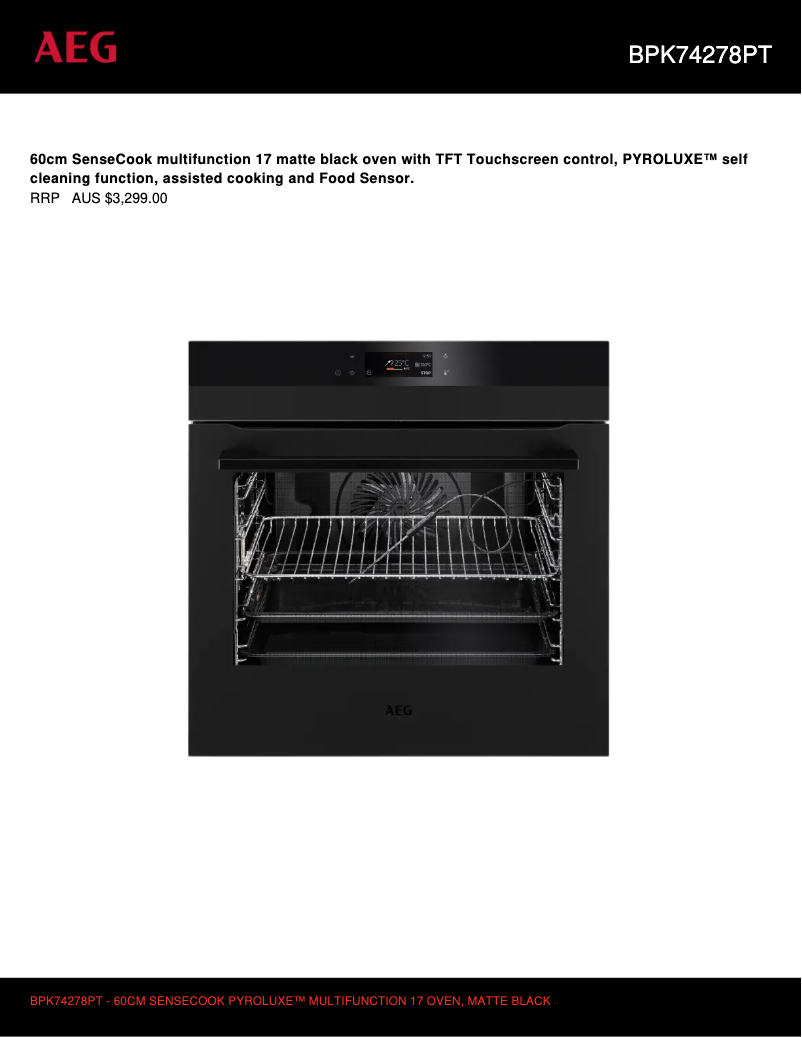 Page 1 of the manual Technical Sheet AEG BPK74278PT