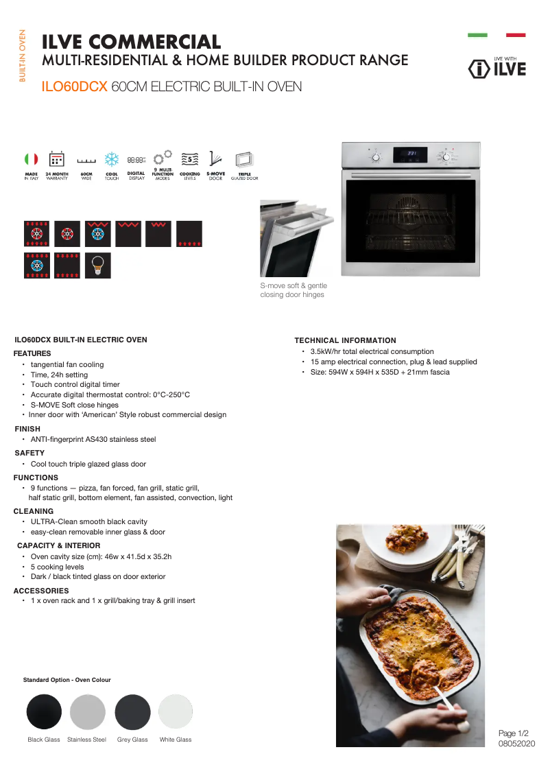 Page 1 of the manual Technical Sheet Ilve ILO60DCX