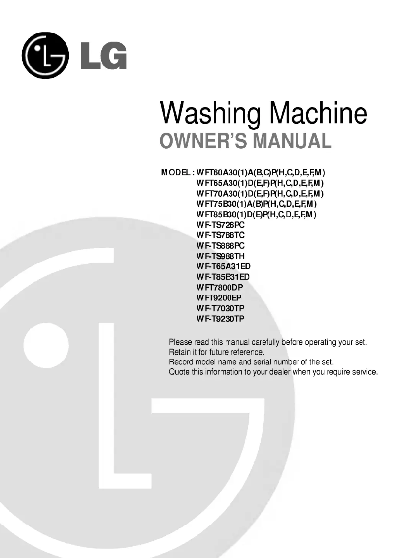 First page image of the manual for WFT75B30AP