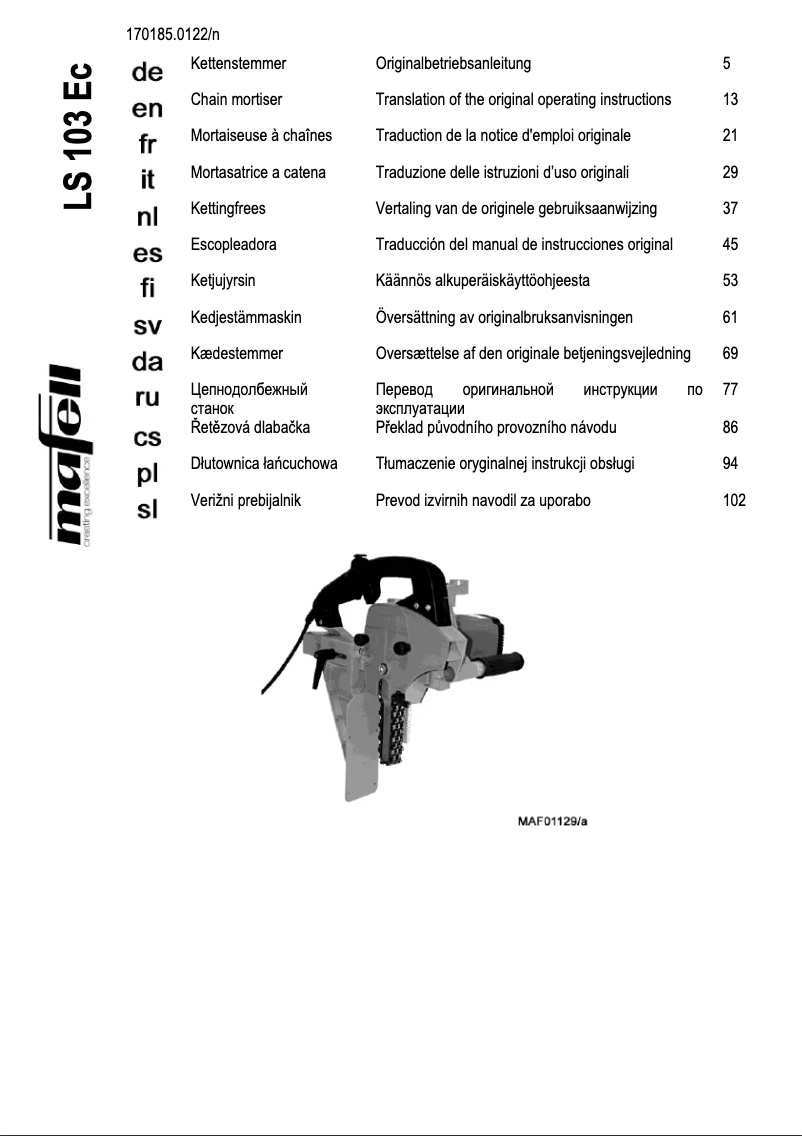First page image of the manual for LS 103 Ec