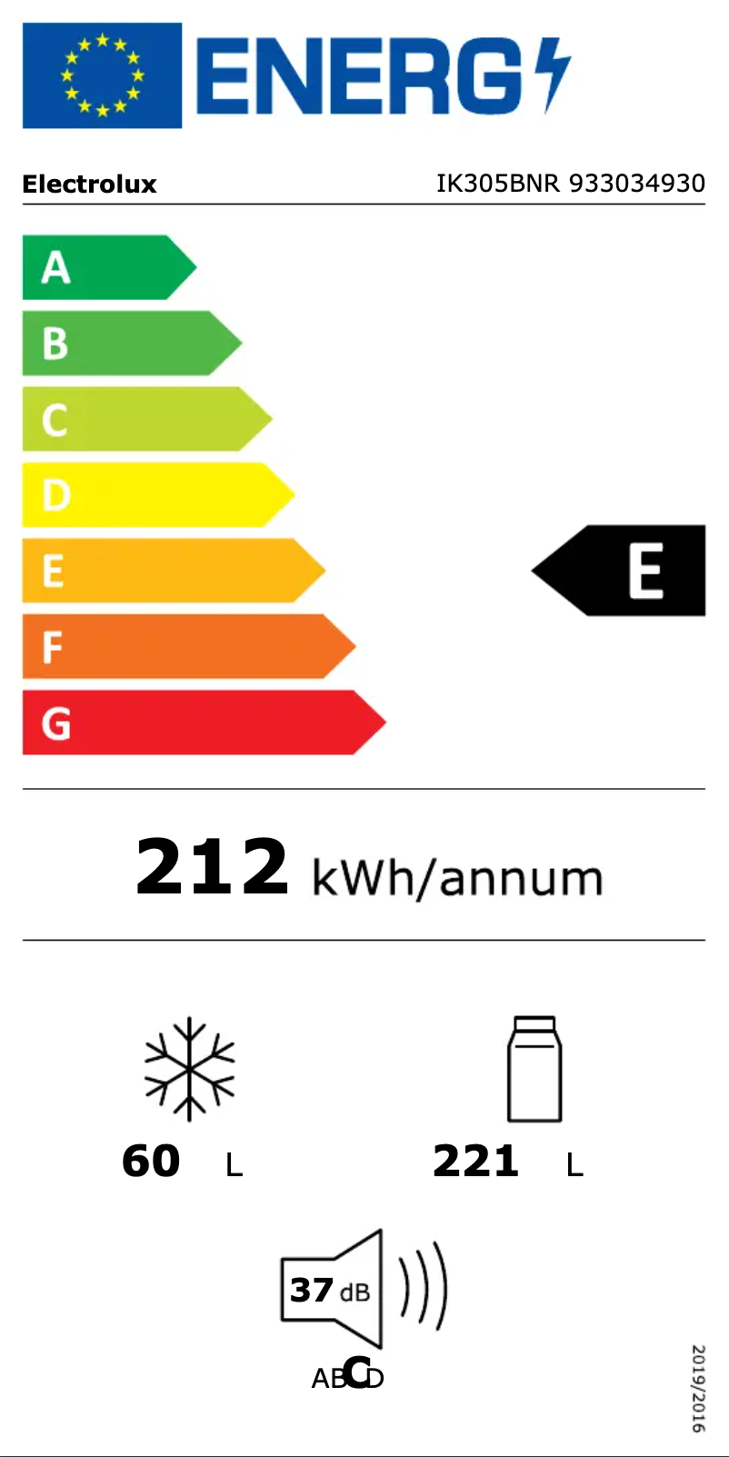 Page 1 of the manual Energy Label Electrolux IK305BNR