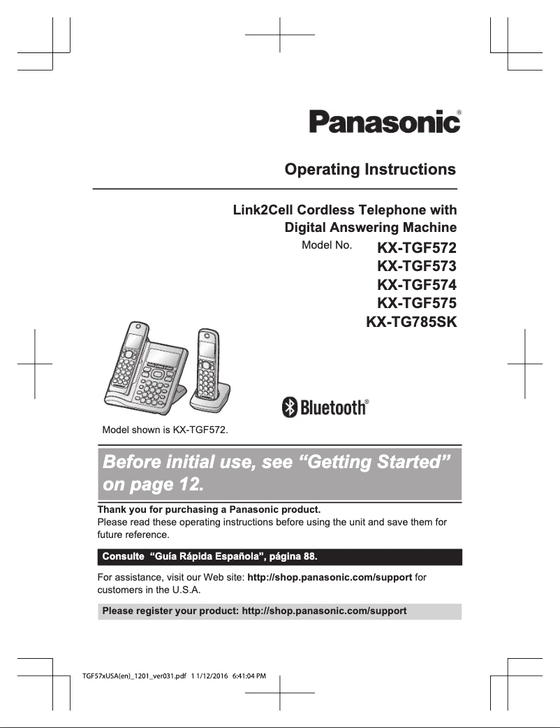 Page 1 of the manual User Manual Panasonic KX-TGF573