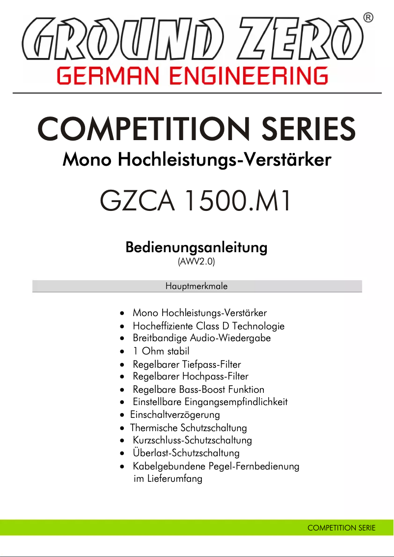 First page image of the manual for GZCA 1500.M1
