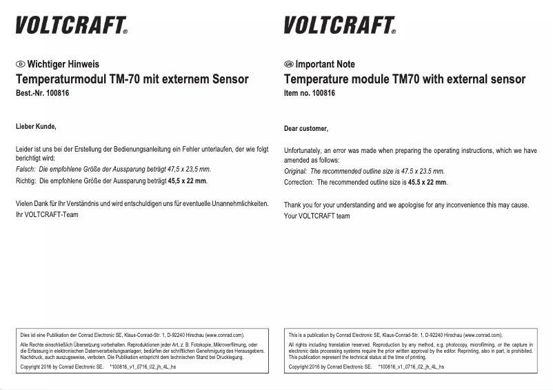 Page 1 of the manual User Manual Voltcraft TM-70