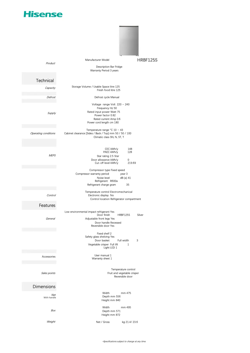 First page image of the manual for HRBF125S