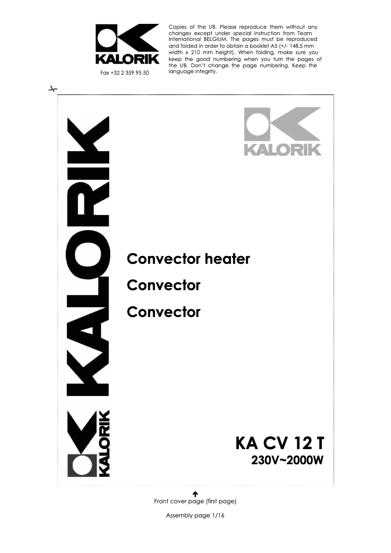 Page 1 of the manual User Manual Kalorik KA CV 12 T