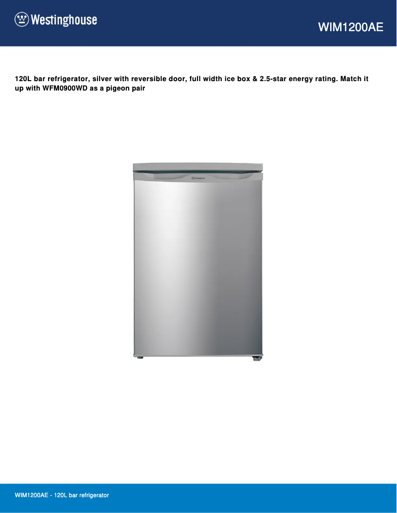 Page 1 of the manual Technical Sheet Westinghouse WIM1200AE