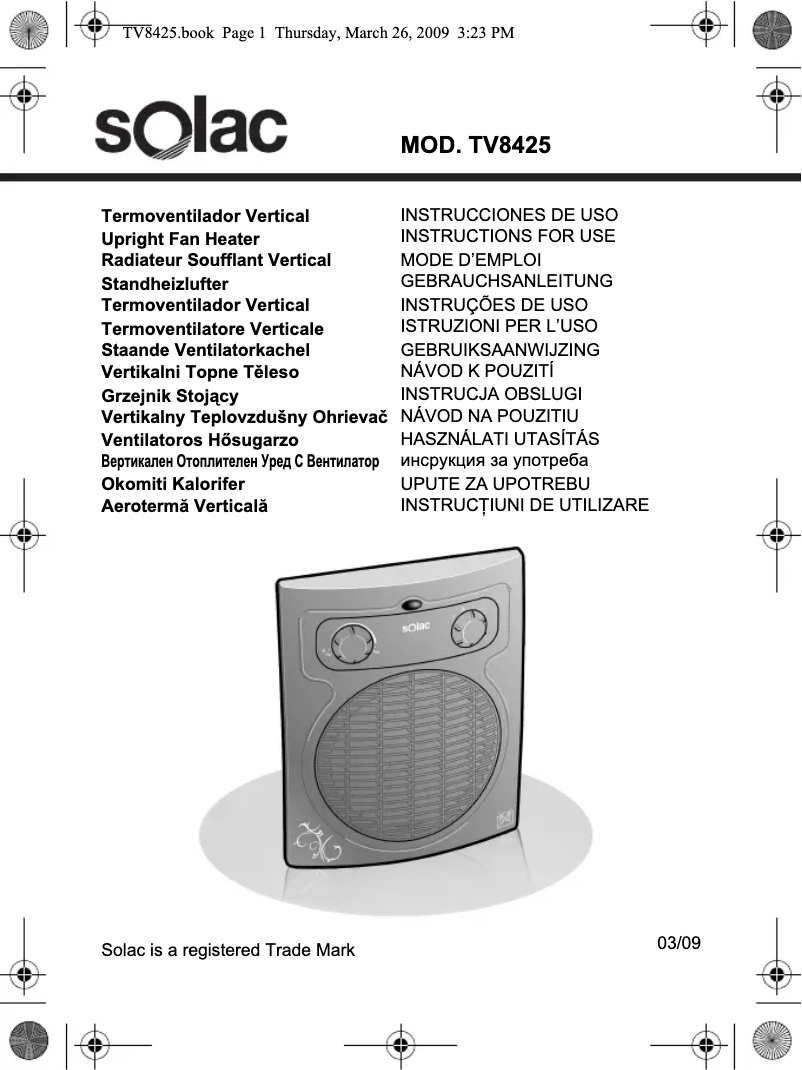 Page 1 of the manual User Manual Solac TV8425