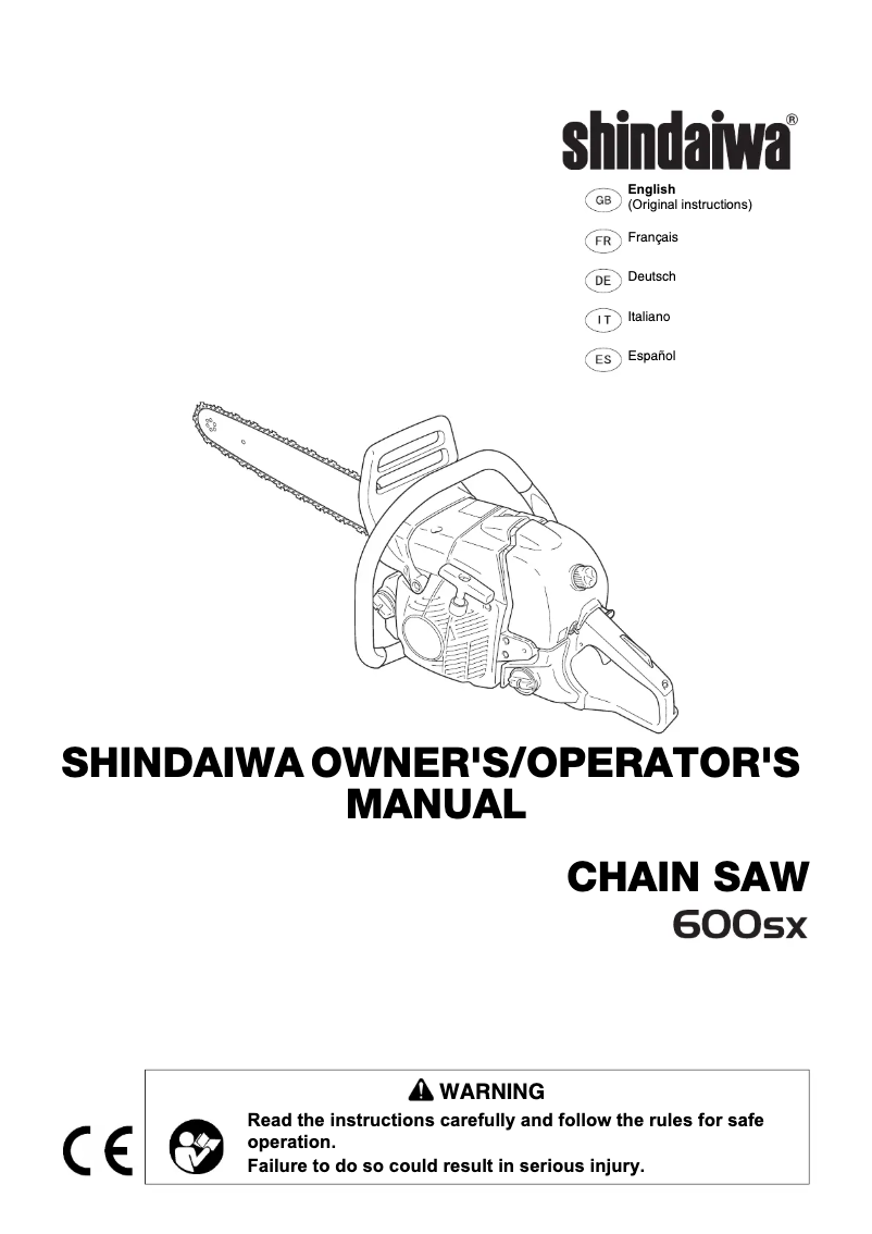 Page 1 of the manual User Manual Shindaiwa 600SX