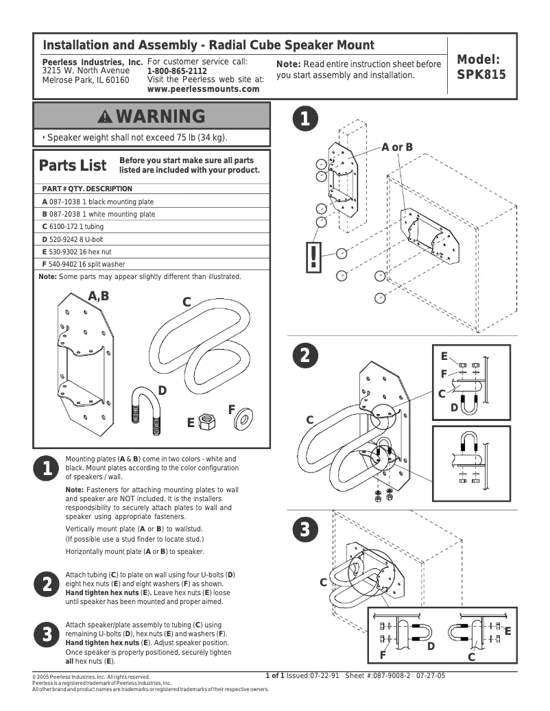 Page 1 of the manual User Manual Peerless-AV SPK815