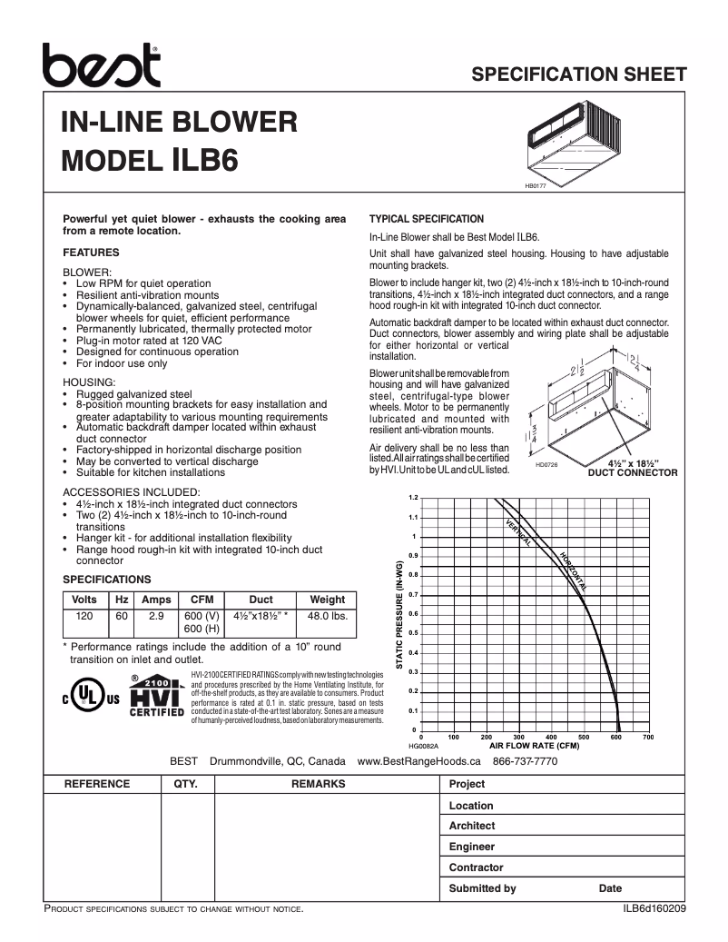 Page 1 of the manual Technical Sheet Best ILB6