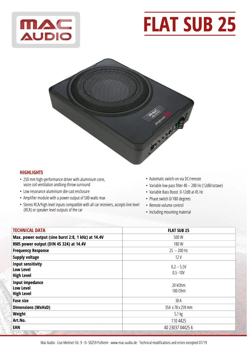 Image de la première page du manuel de l'appareil Flat Sub 25