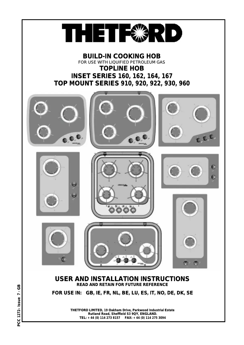 Page 1 of the manual User Manual Thetford Topline 169