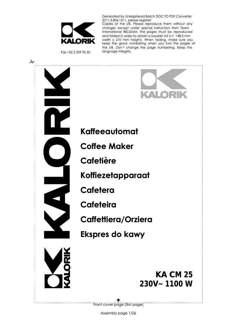 Page 1 of the manual User Manual Kalorik KA CM 25