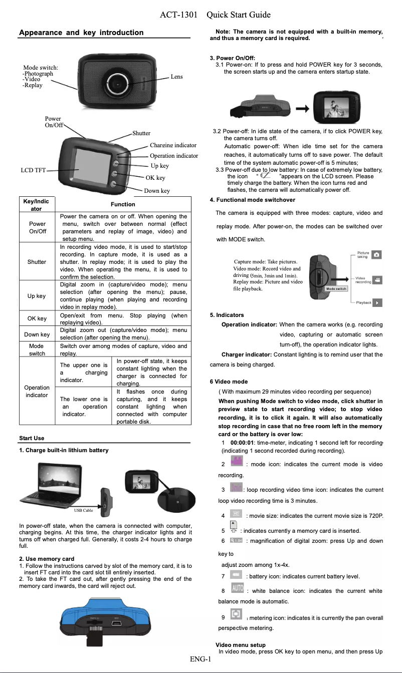 Page 1 of the manual User Manual Denver ACT-1301