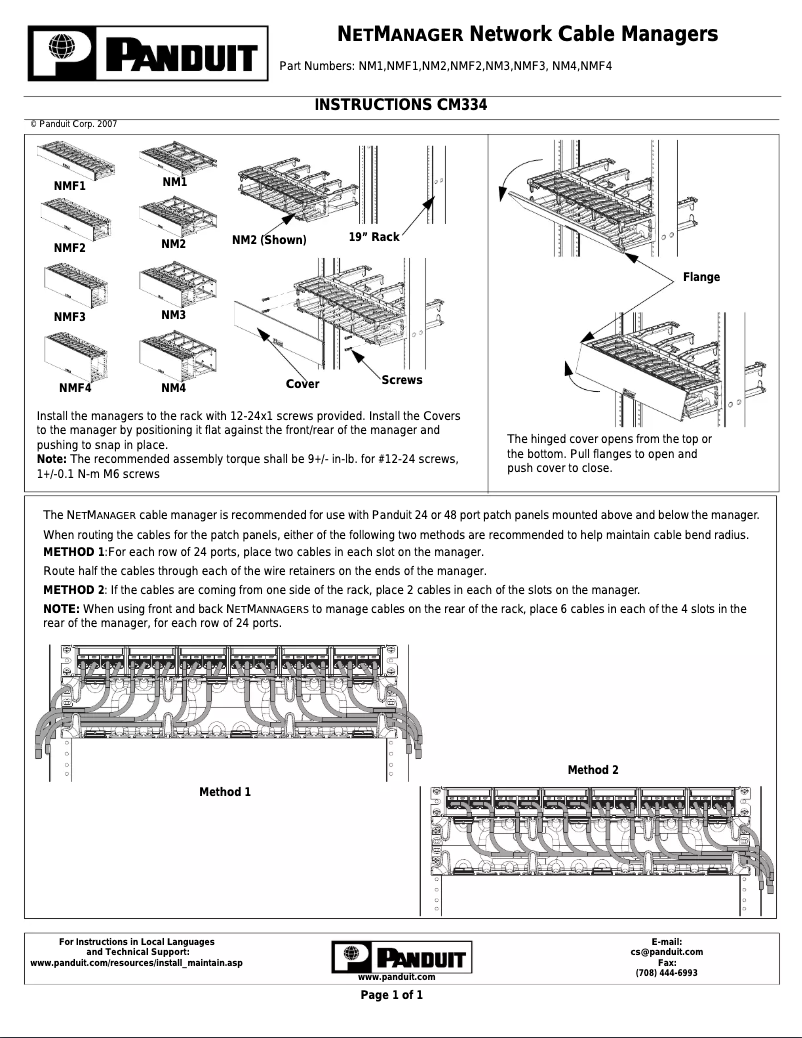 Page 1 of the manual Instruction Manual Panduit NM3