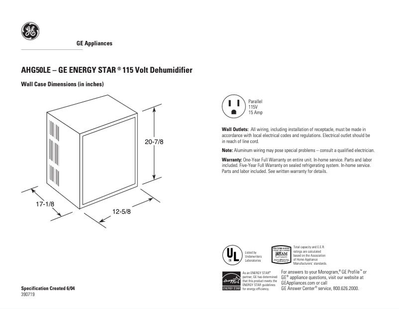 First page image of the manual for AHG50LE