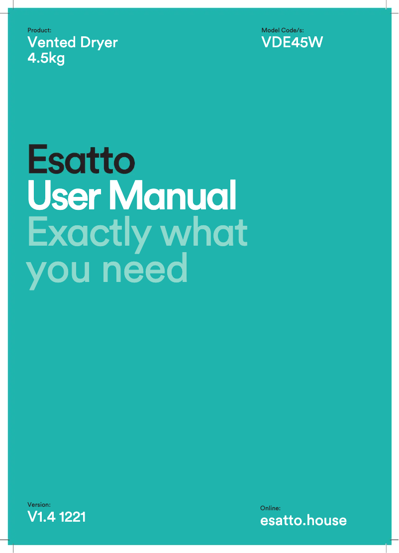 Page 1 of the manual User Manual Esatto VDE45W