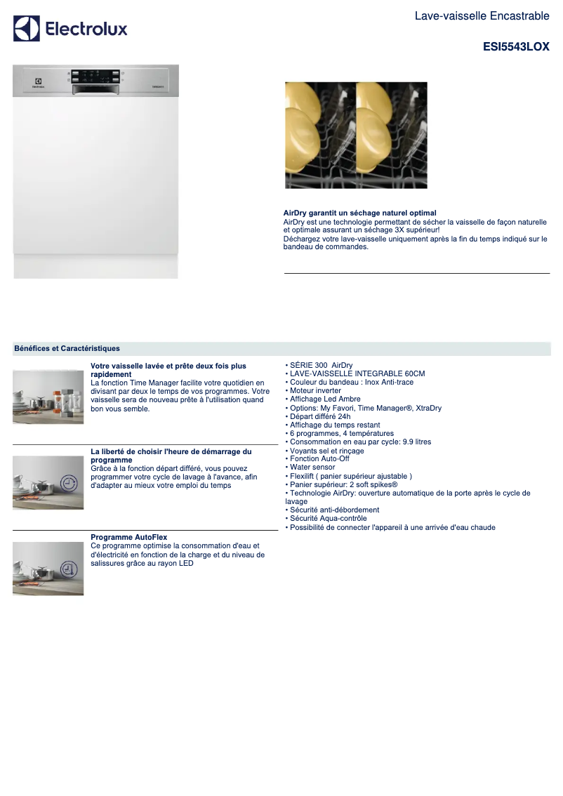 Page 1 of the manual Technical Sheet Electrolux ESI5543LOX