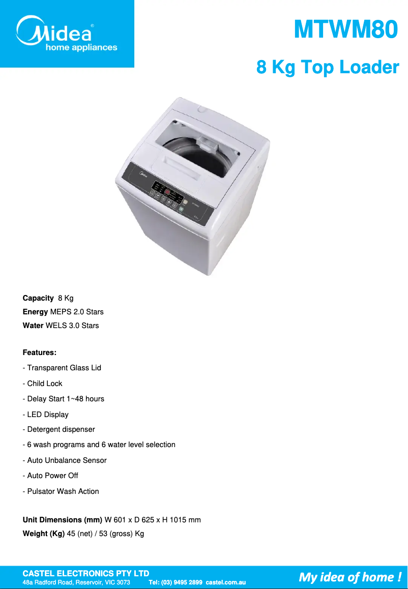 Image de la première page du manuel de l'appareil MTWM80