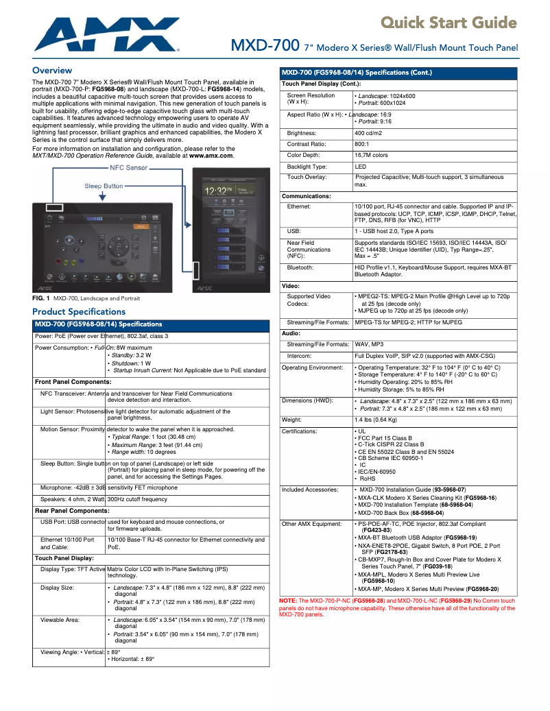 Page 1 of the manual User Manual AMX Modero X MXD-700