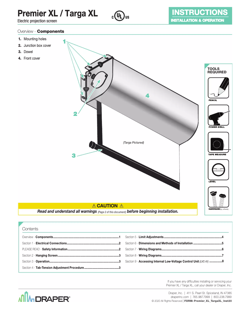 First page image of the manual for Premier XL