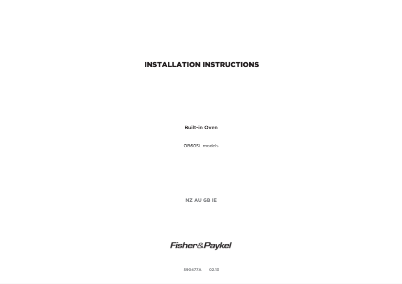 Page 1 of the manual Installation Guide Fisher & Paykel OB60SL7DEX1
