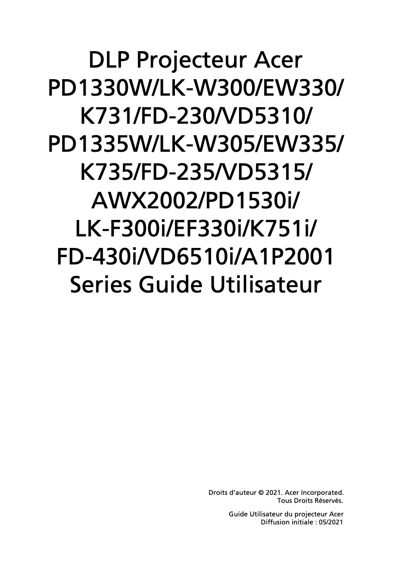 First page image of the manual for PD1335W