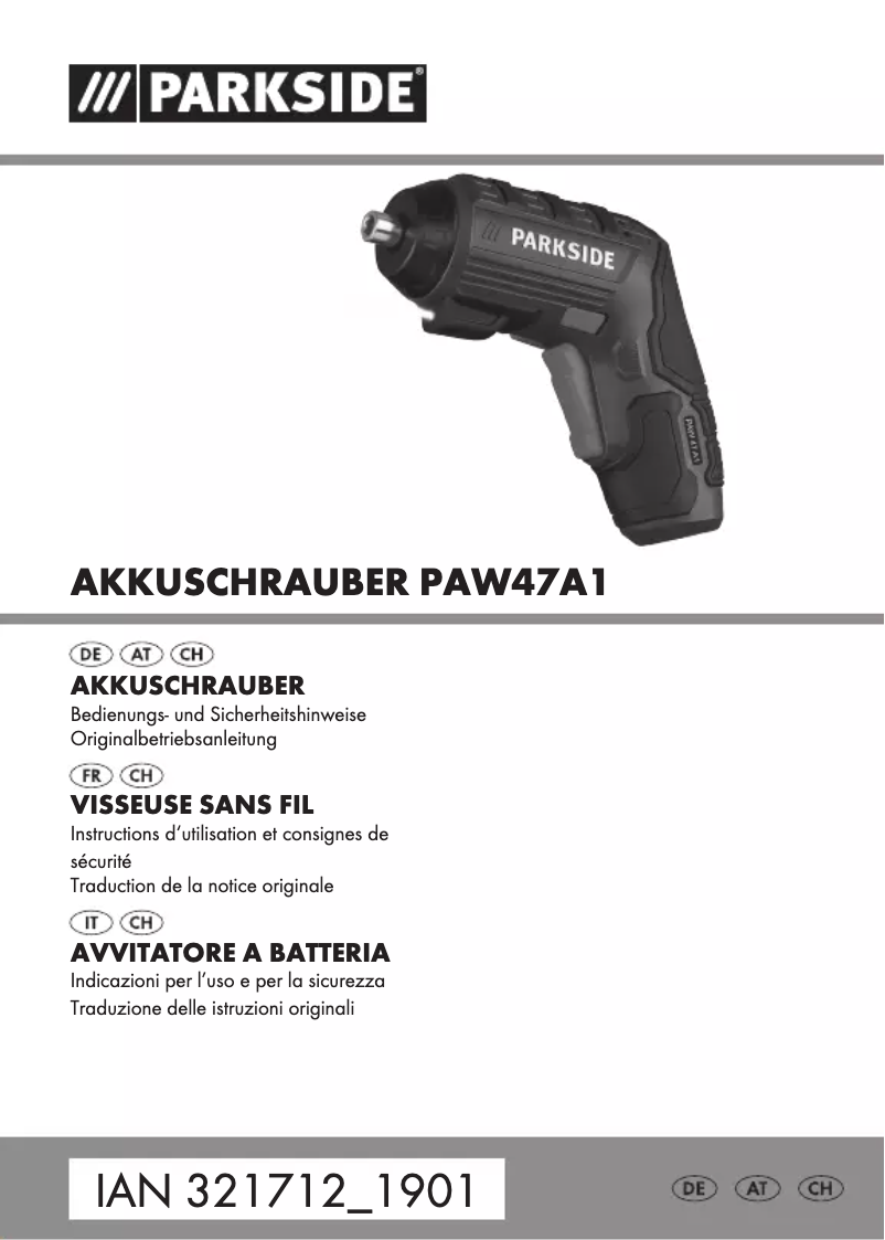 First page image of the manual for PAW 47 A1