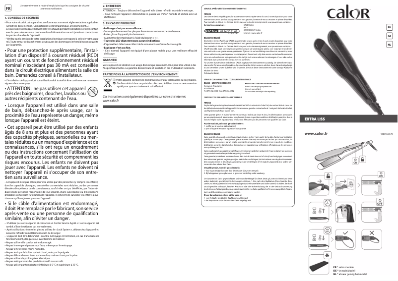 Page 1 de la notice Manuel utilisateur Calor for Elite Extra Liss SF4112C0
