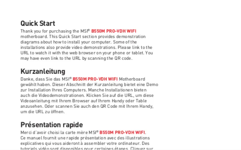 Page 1 of the manual User Manual MSI B550M PRO-VDH WIFI