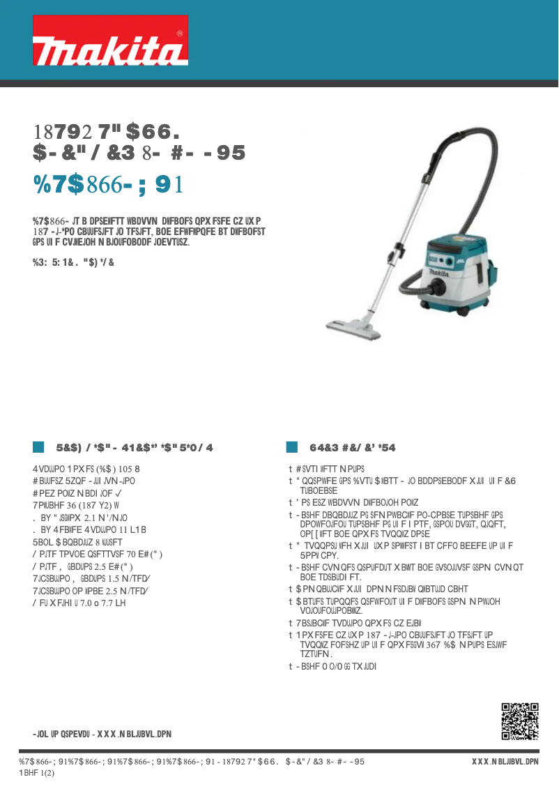 Page 1 of the manual Technical Sheet Makita DVC866LZX1