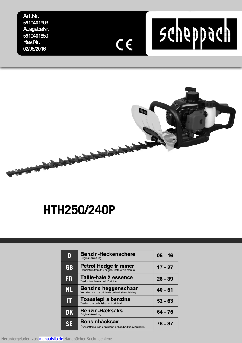 First page image of the manual for HTH250