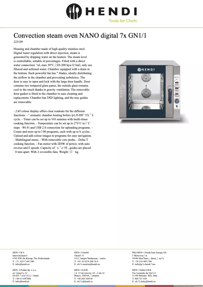 Page 1 of the manual Technical Sheet Hendi 223109