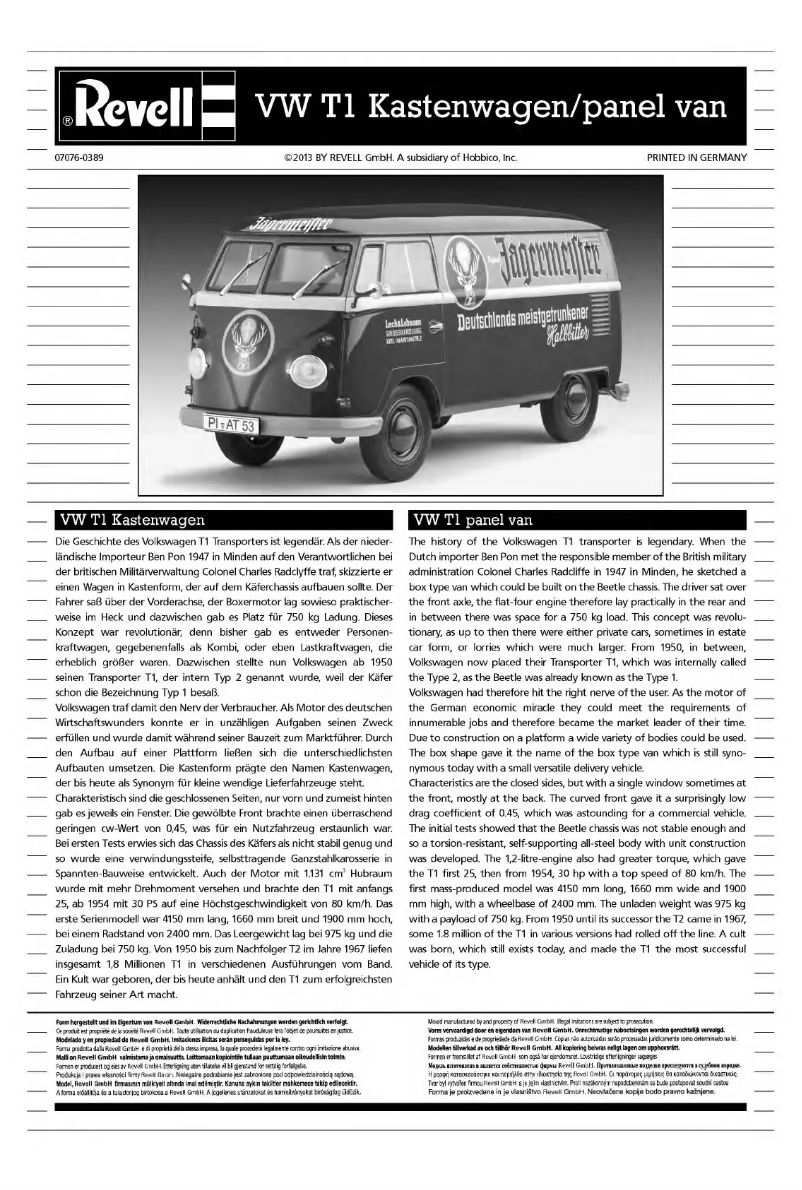 Page 1 of the manual User Manual Revell VW T1 Kastenwagen