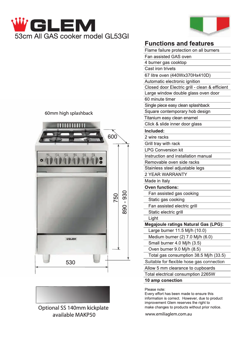 First page image of the manual for GL53GI